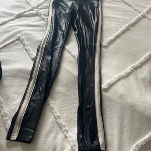 SPANX Faux Leather Leggings with White Stripes